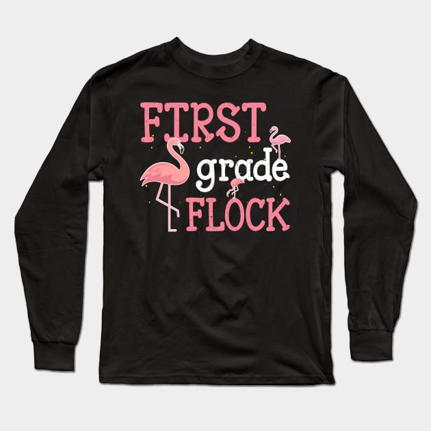 Flamingo 1st First Grade Back To School Long Sleeve T-Shirt by kateeleone97023